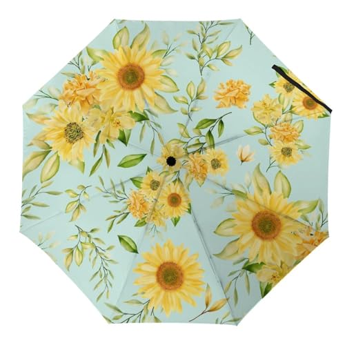 Hearda Regenschirm Manuell Öffnen, 3D Floral Muster Taschenschirm Sturmfest Regenschirm Wasserdicht Kompakt Sonnenschutz Reise Regenschirm für Damen Herren Kinder (Gelb Sonnenblume) von Hearda