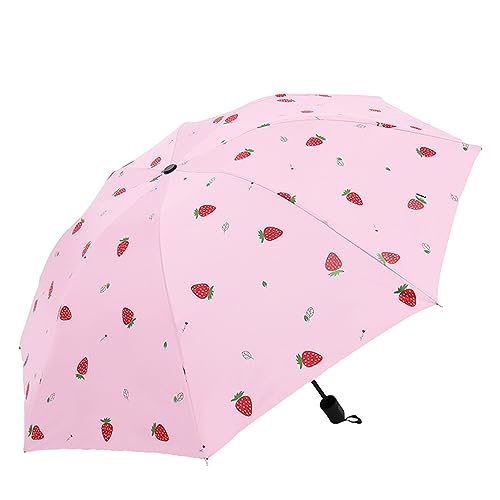 Hearda Regenschirm Sturmfest, Falt Regenschirm Groß Regenschirm Kinder Erwachsene Leicht und Kompakt Regenschirm für Reise, Im Freien, Rucksäcke (Rosa Erdbeere,Durchmesser 96cm) von Hearda