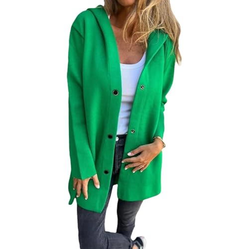 Casual Single Breasted Hooded Jacket Women, Shawl Collar Winter Long Sleeve Lapel Button Up Long Coats (Green,L) von Hehuo