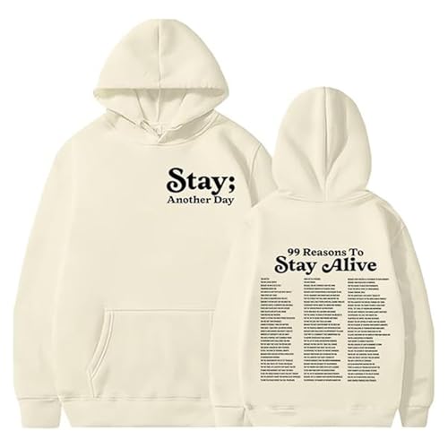 Stay Another Day Hoodie 99 Reasons, 99 Reasons to Stay Alive Mental Health Hoodie, Sweatshirt for Women Men (Off White,XL) von Hehuo