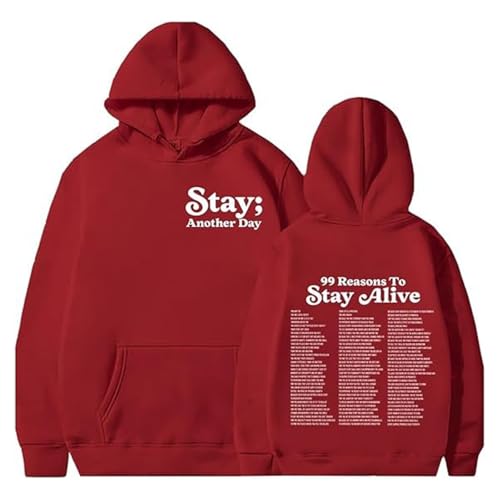 Stay Another Day Hoodie 99 Reasons, 99 Reasons to Stay Alive Mental Health Hoodie, Sweatshirt for Women Men (Red,2XL) von Hehuo