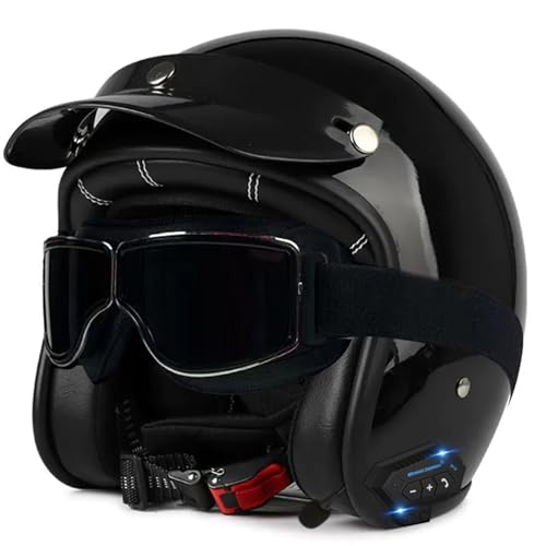 Bluetooth 3/4 Motorradhelm Jet-Helm ECE/DOT Zugelassen Für Männer Und Frauen Mit Brille Motorradhelme Mit Straßenzulassung Für Elektrofahrräder Und Rennräder 12,XL=61~62cm von Hejunlian