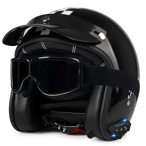 Bluetooth 3/4 Motorradhelm Jet-Helm ECE/DOT Zugelassen Für Männer Und Frauen Mit Brille Motorradhelme Mit Straßenzulassung Für Elektrofahrräder Und Rennräder 14,XXL=63~61cm von Hejunlian