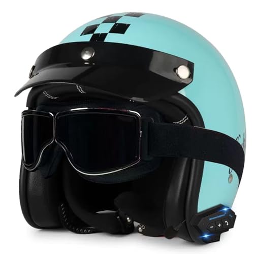 Bluetooth 3/4 Motorradhelm Jet-Helm ECE/DOT Zugelassen Für Männer Und Frauen Mit Brille Motorradhelme Mit Straßenzulassung Für Elektrofahrräder Und Rennräder 2,XL=61~62cm von Hejunlian