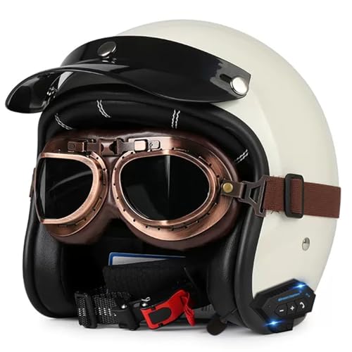 Bluetooth 3/4 Motorradhelm Jet-Helm ECE/DOT Zugelassen Für Männer Und Frauen Mit Brille Motorradhelme Mit Straßenzulassung Für Elektrofahrräder Und Rennräder 7,L=59~60cm von Hejunlian