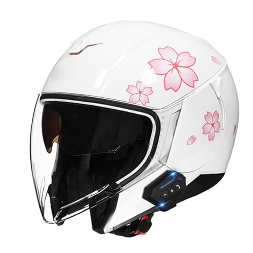 Bluetooth 3/4 Motorradhelm Jethelme ECE Zertifiziert Motorrad Helme Mit Visier Brain-Cap Jet-Helm Roller-Helm Mofa-Helm Scooter-Helm Crash Cruiser Bike Racing Helm 14,M=57~58cm von Hejunlian