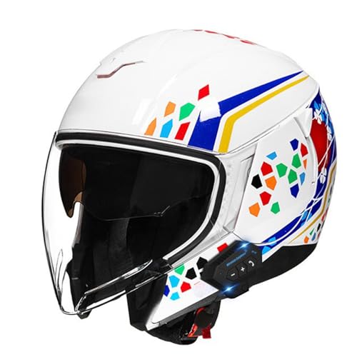 Bluetooth 3/4 Motorradhelm Jethelme ECE Zertifiziert Motorrad Helme Mit Visier Brain-Cap Jet-Helm Roller-Helm Mofa-Helm Scooter-Helm Crash Cruiser Bike Racing Helm 16,M=57~58cm von Hejunlian