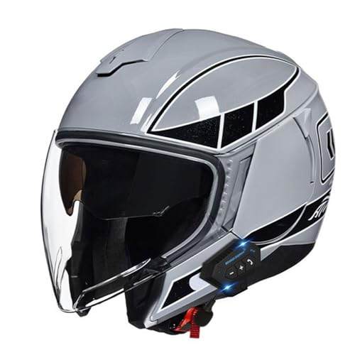 Bluetooth 3/4 Motorradhelm Jethelme ECE Zertifiziert Motorrad Helme Mit Visier Brain-Cap Jet-Helm Roller-Helm Mofa-Helm Scooter-Helm Crash Cruiser Bike Racing Helm 17,M=57~58cm von Hejunlian