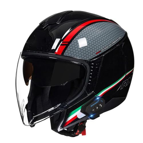 Bluetooth 3/4 Motorradhelm Jethelme ECE Zertifiziert Motorrad Helme Mit Visier Brain-Cap Jet-Helm Roller-Helm Mofa-Helm Scooter-Helm Crash Cruiser Bike Racing Helm 19,XXL=63~64cm von Hejunlian