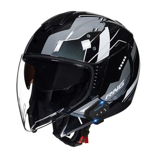 Bluetooth Jethelme Motorradhelm 3/4 Open Face Motorrad Helm Mit Anti-Fog-Doppelspiegel Rollerhelm Scooterhelm Herren Damen ECE Zertifizierung Scooter Roller Chooper 5,XL=61~62cm von Hejunlian