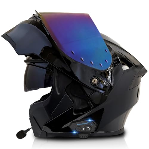 Bluetooth Klapphelm Motorradhelm Integralhelm Vollvisierhelm für Herren Mit Doppelvisier ECE Genehmigt Hochfeste Schale Atmungsaktiv Und Bequem Für Erwachsene Frauen Und Männer 12,L=59~60cm von Hejunlian