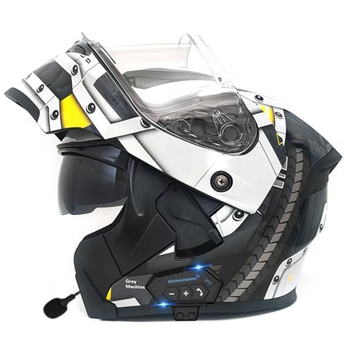 Bluetooth Klapphelm Motorradhelm Integralhelm Vollvisierhelm für Herren Mit Doppelvisier ECE Genehmigt Hochfeste Schale Atmungsaktiv Und Bequem Für Erwachsene Frauen Und Männer 22,L=59~60cm von Hejunlian