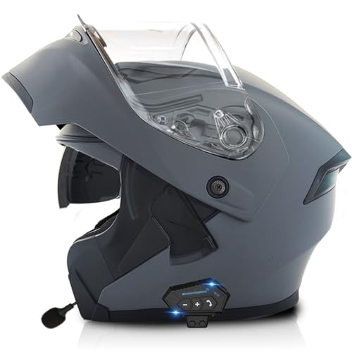 Bluetooth Klapphelm Motorradhelm Integralhelm Vollvisierhelm für Herren Mit Doppelvisier ECE Genehmigt Hochfeste Schale Atmungsaktiv Und Bequem Für Erwachsene Frauen Und Männer 4,L=59~60cm von Hejunlian