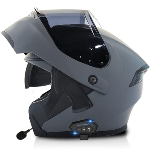 Bluetooth Klapphelm Motorradhelm Integralhelm Vollvisierhelm für Herren Mit Doppelvisier ECE Genehmigt Hochfeste Schale Atmungsaktiv Und Bequem Für Erwachsene Frauen Und Männer 5,XL=61~62cm von Hejunlian