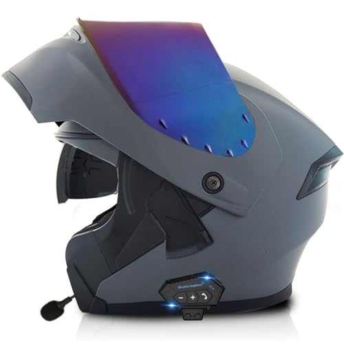 Bluetooth Klapphelm Motorradhelm Integralhelm Vollvisierhelm für Herren Mit Doppelvisier ECE Genehmigt Hochfeste Schale Atmungsaktiv Und Bequem Für Erwachsene Frauen Und Männer 6,XL=61~62cm von Hejunlian