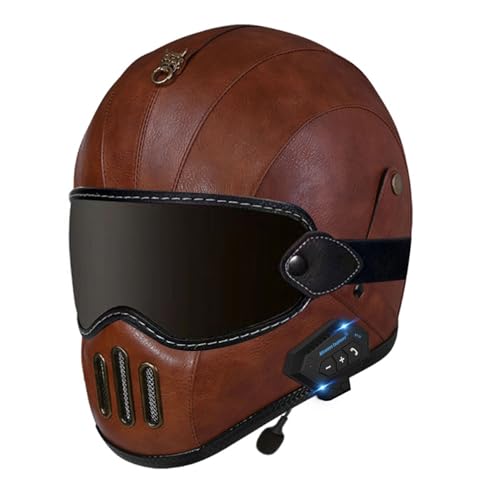 Bluetooth Retro-Integralhelme Motorradhelm DOT/ECE-Zugelassenes Motorrad-Elektrofahrzeug Vier Jahreszeiten Männer Und Frauen Motorrad-Laufhelm Elektrisch 13,XL=61~62cm von Hejunlian