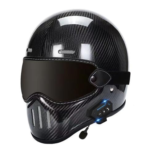 Bluetooth Retro-Integralhelme Motorradhelm DOT/ECE-Zugelassenes Motorrad-Elektrofahrzeug Vier Jahreszeiten Männer Und Frauen Motorrad-Laufhelm Elektrisch 17,M=57~58cm von Hejunlian