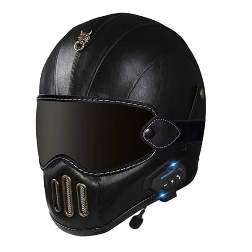 Bluetooth Retro-Integralhelme Motorradhelm DOT/ECE-Zugelassenes Motorrad-Elektrofahrzeug Vier Jahreszeiten Männer Und Frauen Motorrad-Laufhelm Elektrisch 19,XL=61~62cm von Hejunlian