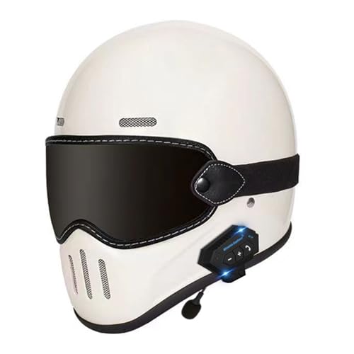 Bluetooth Retro-Integralhelme Motorradhelm DOT/ECE-Zugelassenes Motorrad-Elektrofahrzeug Vier Jahreszeiten Männer Und Frauen Motorrad-Laufhelm Elektrisch 5,M=57~58cm von Hejunlian