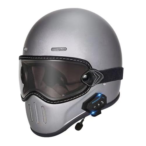 Full face Motorrad Helm Vintage Bluetooth Integralhelm Motorrad Scooter Retro Classic Crash Racing Touring ECE-geprüfter Helm,Atmungsaktiv und Warm für Erwachsene Männer Women 26,L=59~60cm von Hejunlian