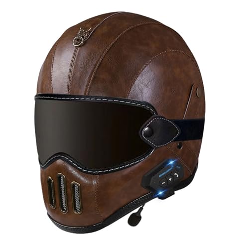 Full face Motorrad Helm Vintage Bluetooth Integralhelm Motorrad Scooter Retro Classic Crash Racing Touring ECE-geprüfter Helm,Atmungsaktiv und Warm für Erwachsene Männer Women 9,M=57~58cm von Hejunlian