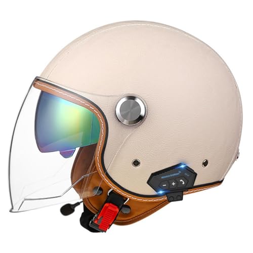 German Vintage Jethelm Bluetooth ECE/DOT Zertifizierung Motorradhelm Halbschalenhelm mit Brille Retro PU-Leder Half Helm Moped Helm für Cruiser Moped Chopper Scooter Jet-Helm 10,XL=61~62cm von Hejunlian