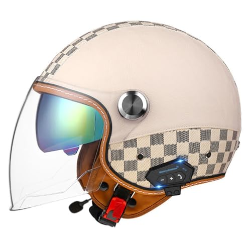 German Vintage Jethelm Bluetooth ECE/DOT Zertifizierung Motorradhelm Halbschalenhelm mit Brille Retro PU-Leder Half Helm Moped Helm für Cruiser Moped Chopper Scooter Jet-Helm 14,XL=61~62cm von Hejunlian