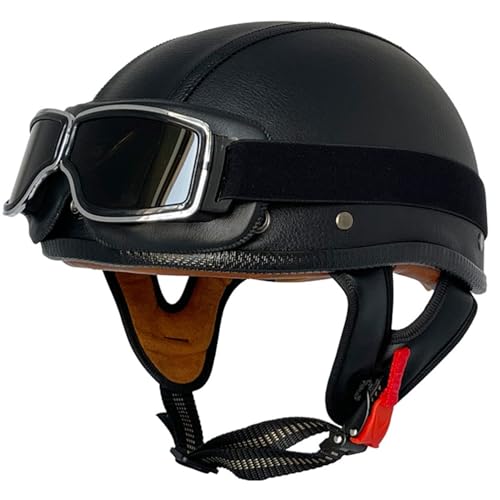 Halbhelme Motorradhelm Halbschalenhelm mit ECE Genehmigt Brain-Cap Halbschale Roller-Helm Scooter-Helm Jet-Helm Retro für Erwachsene Herren Damen 22,L=59~60cm von Hejunlian