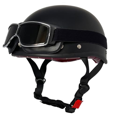 Halbhelme Motorradhelm Halbschalenhelm mit ECE Genehmigt Brain-Cap Halbschale Roller-Helm Scooter-Helm Jet-Helm Retro für Erwachsene Herren Damen 24,L=59~60cm von Hejunlian