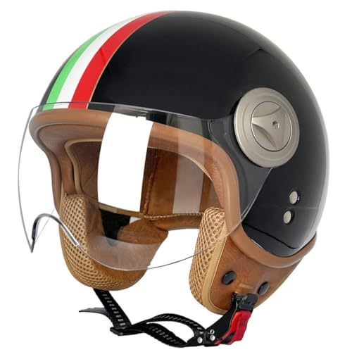 Halbschalenhelm mit ECE Motorradhelm Jethelm Retro Roller-Helm Chopper Helm Scooter-Helm Fahrradhelm mit Schutzbrille und Schnellverschlussschnallen für Damen Herren Erwachsene 1,XL=61~62cm von Hejunlian