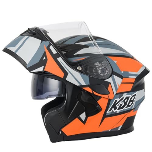 Integralhelm Klapphelm Modularer Motorradhelm DOT/ECE Zugelassener Motorrad Crash Helm Flip Up Dual Visor Helm Für Männer Frauen Erwachsene Modularer Motorrad Street Bike Helm 2,XL=61~62cm von Hejunlian