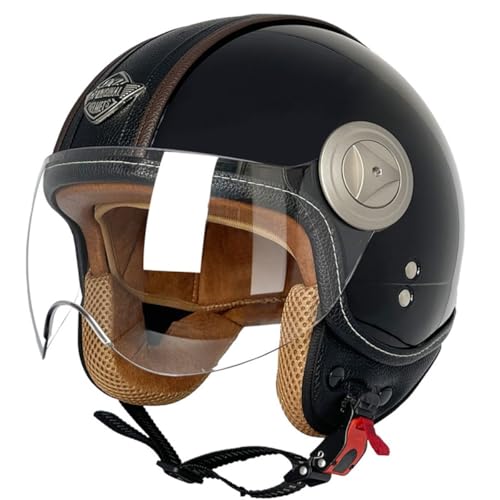 Jethelm Vintage Motorradhelm Roller-Helm Scooter-Helm Moped Mofa-Helm Chopper Retro Vintage Pilot Biker Helmet · ECE 22.06 Zulassung mit Visier Motorradhelm 9,L=59~60cm von Hejunlian