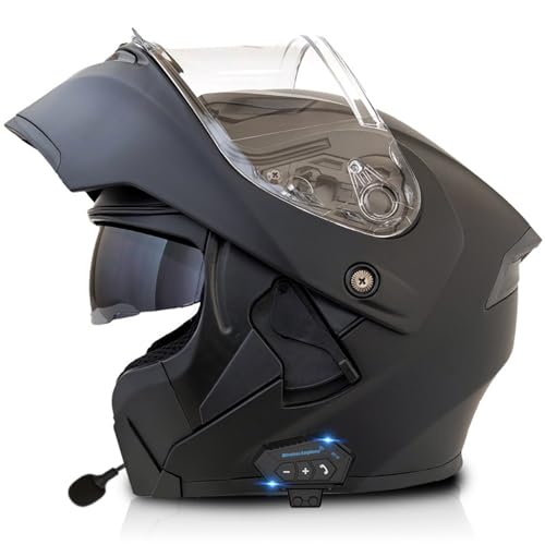 Klapphelm Integralhelm Motorradhelm Bluetooth ECE Genehmigt Sturzhelm mit Doppelvisier Anti-Fog-HD-Doppelspiegel Geschlossenen Lärmreduzierung Hartes Warm für Damen Herren 1,XL=61~62cm von Hejunlian