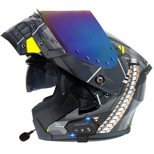 Klapphelm Integralhelm Motorradhelm Bluetooth ECE Genehmigt Sturzhelm mit Doppelvisier Anti-Fog-HD-Doppelspiegel Geschlossenen Lärmreduzierung Hartes Warm für Damen Herren 21,XL=61~62cm von Hejunlian