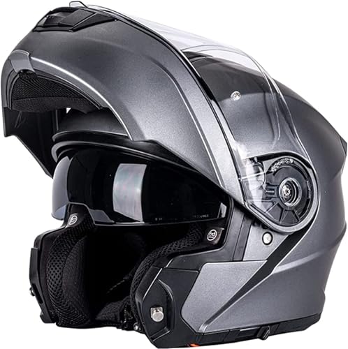 Modularer Motorradhelm Integralhelm DOT/ECE-Geprüft Klapphelm Doppelvisier Motorradhelm Moped-Straßenrad-Rennhelm Für Männer Und Frauen 2,M=57~58cm von Hejunlian