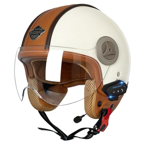 Motorradhelm Bluetooth Jethelm 3/4 Helm,ECE Zertifizierung Motorrad Integrierter Bluetooth-Helm Jet Scooter Helm Rollerhelm Jet-Helm Herren Damen mit Visier Herren Damen 8,L=59~60cm von Hejunlian