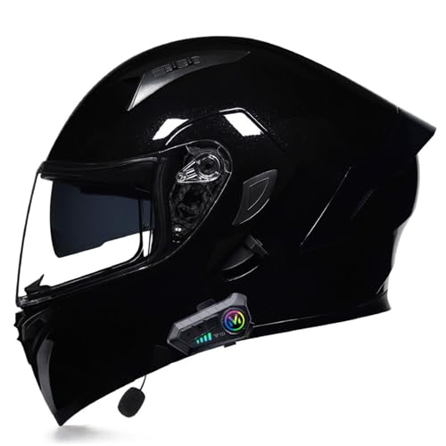 Motorradhelm Bluetooth Klapphelm Modularer Integralhelm mit Sonnenblende Full-Face Motorrad Helm Roller Helm mit Eingebautem Mikrofon für Erwachsene Frauen Männer 5,XXL=63~64cm von Hejunlian