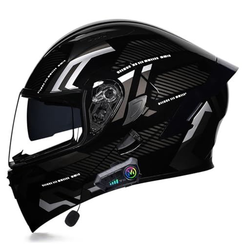 Motorradhelm Bluetooth Klapphelm Modularer Integralhelm mit Sonnenblende Full-Face Motorrad Helm Roller Helm mit Eingebautem Mikrofon für Erwachsene Frauen Männer 7,XL=61~62cm von Hejunlian