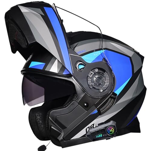 Motorradhelm Herren Klapphelm Mit Bluetooth Modularer Helm ECE Genehmigt Sturzhelm Motorrad Helm - Roller Helm Mit Doppelvisier, Motorradhelm Damen Geräuschunterdrückung 10,XXL=63~64cm von Hejunlian