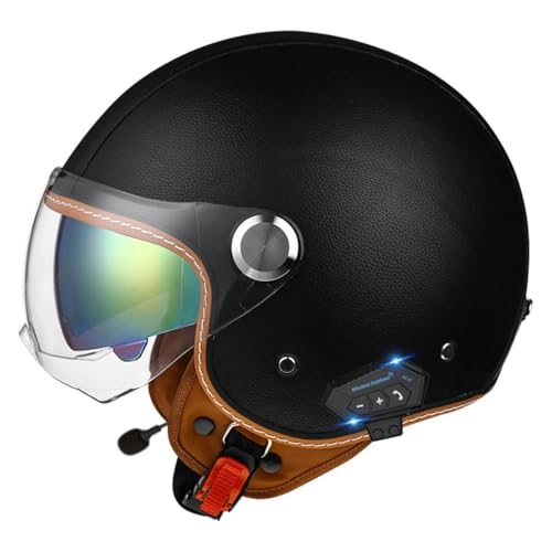 Retro 3/4 Motorrad Helm Bluetooth Jethelm mit Schutzbrille DOT/ECE-Zulassung Mopedhelm Motorradkreuzer-Rollerhelm Chopper Helm Straße Fahrrad Helm für Erwachsene Herren Damen 3,XL=61~62cm von Hejunlian