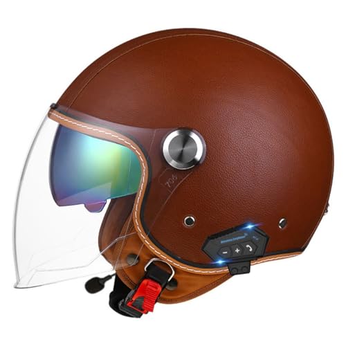 Retro 3/4 Motorrad Helm Bluetooth Jethelm mit Schutzbrille DOT/ECE-Zulassung Mopedhelm Motorradkreuzer-Rollerhelm Chopper Helm Straße Fahrrad Helm für Erwachsene Herren Damen 6,L=59~60cm von Hejunlian