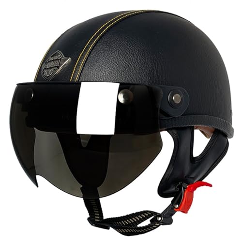 Retro Helm Moped Halbschalenhelm mit ECE-Zertifizierung Rollerhelm Cruiser Chopper Skateboardhelm Antikollisionshelm Motorradhalbhelm mit Visier für Damen und Herren Erwachsene 6,XL=61~62cm von Hejunlian