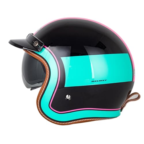 Retro Jethelm Motorrad Halbhelme Motorradhelm für Herren und Damen DOT/ECE-Zertifizierung Mit Visier Halbschalenhelm Braincap für Bike Cruiser Chopper Moped Scooter Offenem Helm 7,S=55~56cm von Hejunlian