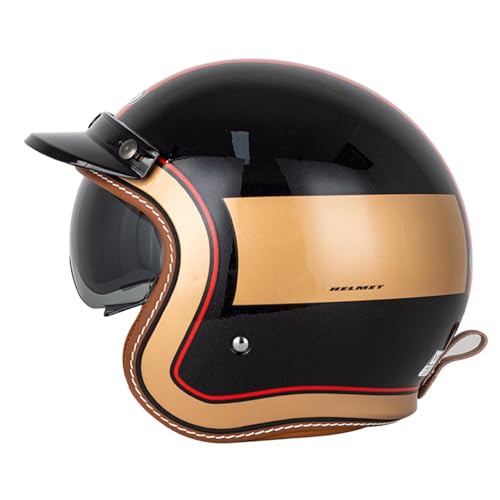 Retro Jethelm Motorrad Halbhelme Motorradhelm für Herren und Damen DOT/ECE-Zertifizierung Mit Visier Halbschalenhelm Braincap für Bike Cruiser Chopper Moped Scooter Offenem Helm 8,XL=61~62cm von Hejunlian