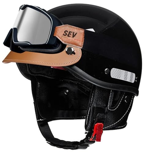 Retro Motorrad Halbhelme Vintage Öffnen Motorradhelm Halbschalenhelm mit ECE Motorradhelm für Herren Damen Jethelm Retro Chopper Helm Retro Motorrad Helm mit Sonnenbrille 13,58~62cm von Hejunlian