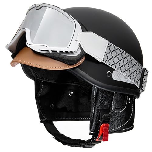 Retro Motorrad Halbhelme Vintage Öffnen Motorradhelm Halbschalenhelm mit ECE Motorradhelm für Herren Damen Jethelm Retro Chopper Helm Retro Motorrad Helm mit Sonnenbrille 7,58~62cm von Hejunlian