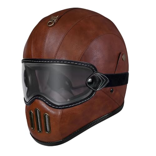 Retro Motorrad Motocrosshelme Vintage Motorrad Integralhelme Herren Damen Motorradhelm DOT/ECE-Zulassung Lokomotive Offener Helme ATV UTV Helme 12,M=57~58cm von Hejunlian