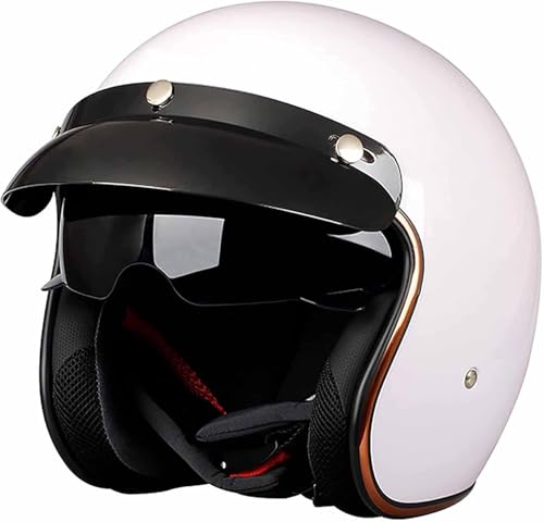 Retro Motorrad Motorradhelm Motorrad Jethelm 3/4 mit Visier ECE-Zertifiziert für Herren und Damen - Ideal für Moped Mofa Scooter und Roller Halbschalenhelm 1,M=56~58cm von Hejunlian