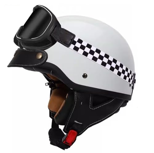 Vintage Motorrad Halbhelm DOT/ECE Cezertifizierter Offenem Gesicht Brille Retro Erwachsene Männer Frauen für Jet Moped Fahrrad Chopper Scooter Helm Rollerhelm 1,M=57~58cm von Hejunlian