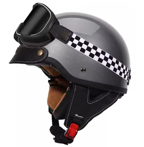 Vintage Motorrad Halbhelm DOT/ECE Cezertifizierter Offenem Gesicht Brille Retro Erwachsene Männer Frauen für Jet Moped Fahrrad Chopper Scooter Helm Rollerhelm 11,M=57~58cm von Hejunlian